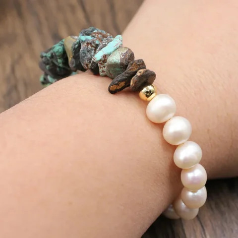 Pulseira de Pérola Turquesa de Água Doce