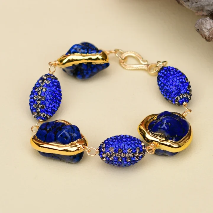 Pulseira de Pedra Azul Banhada a Ouro