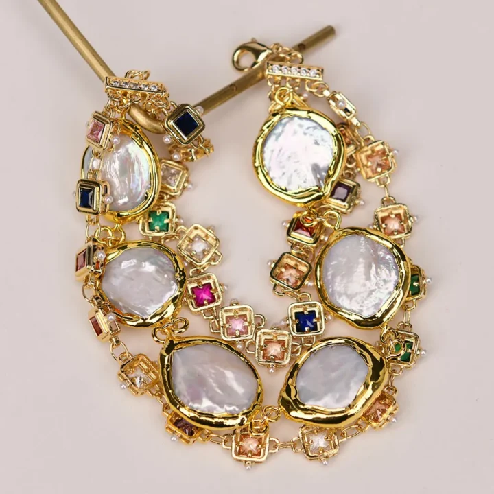 Pulseira Rosário de Pérola Branca Banhada a Ouro - Image 3
