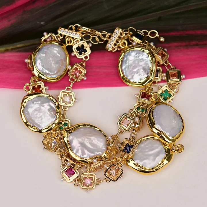 Pulseira Rosário de Pérola Branca Banhada a Ouro - Image 2