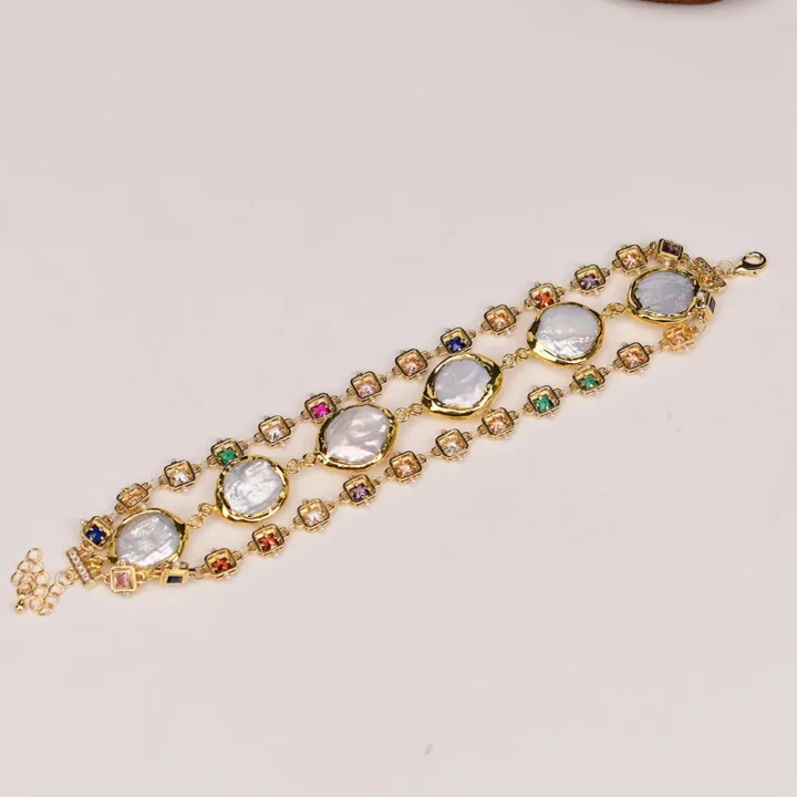 Pulseira Rosário de Pérola Branca Banhada a Ouro - Image 6