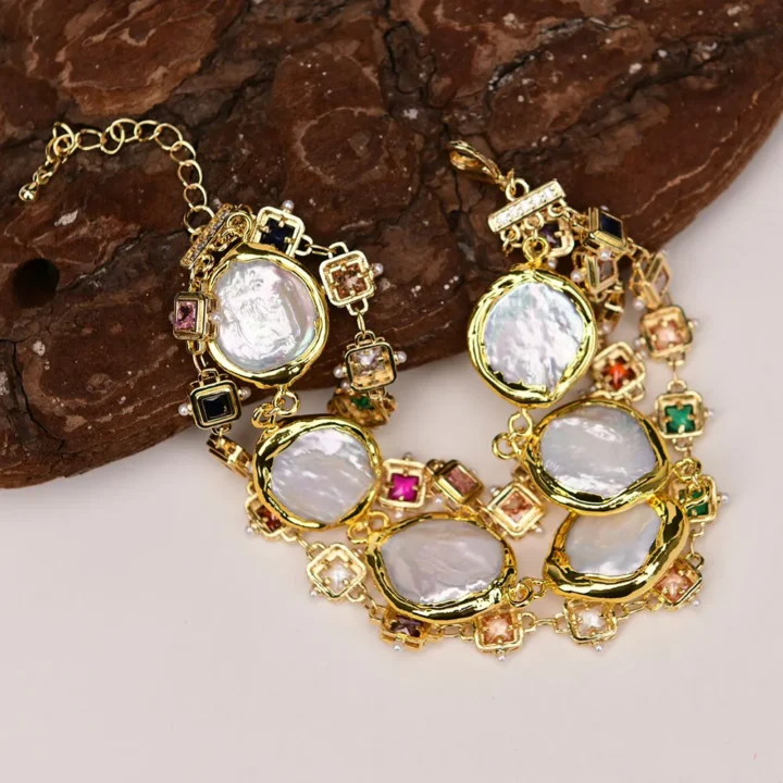 Pulseira Rosário de Pérola Branca Banhada a Ouro - Image 5